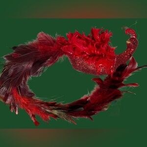 2 x Pier 1 red glittered bird with feather tail Christmas clip-on ornament
